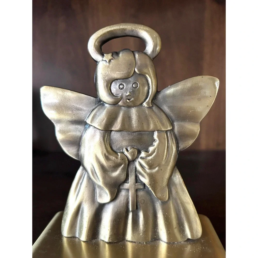 Vintage Heavy Brass Stocking Holder‎ Angel